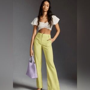 Anthropologie Maeve Naomi Chartreuse Wide-Leg Pants
